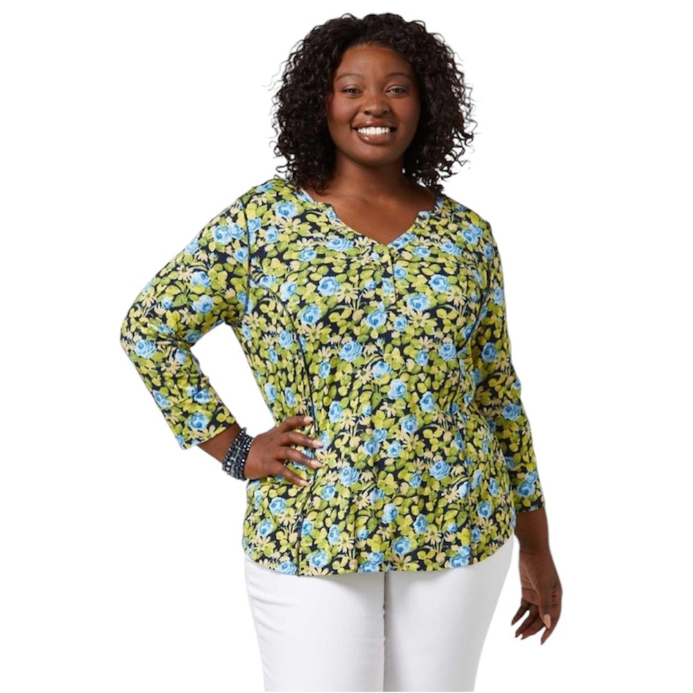 Cato Fashions | Cato Plus Size Floral Seamed Henley Size 26/28W